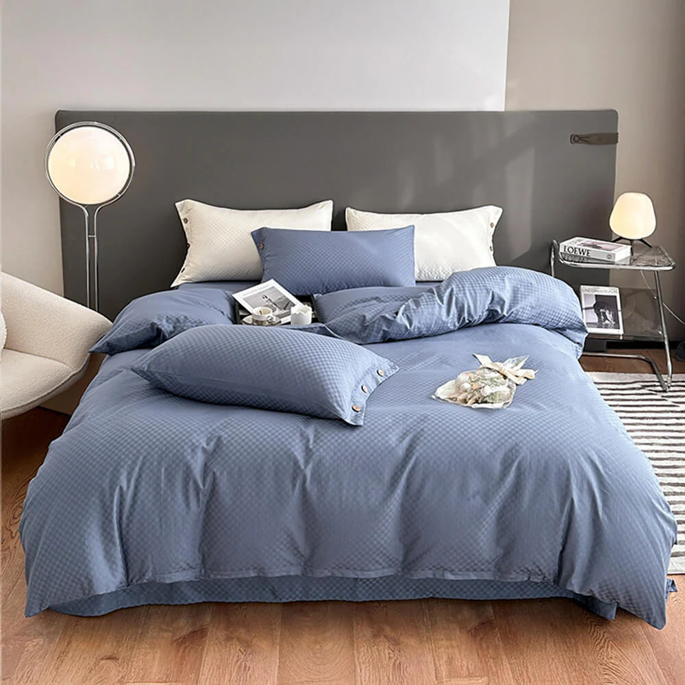 Luxurious Chequerboard Smooth Cotton Sateen Bed Sheet Set - Image 14