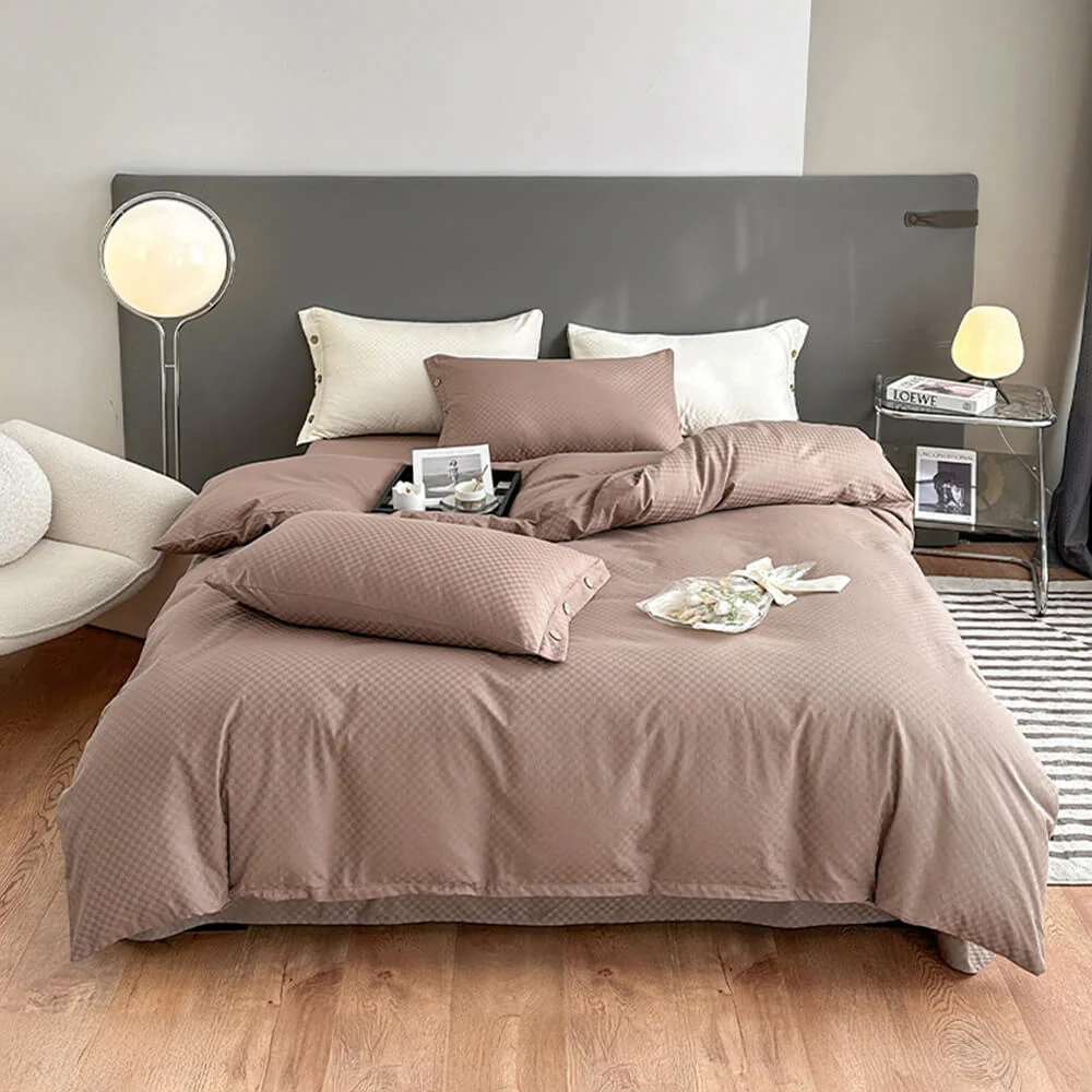 Luxurious Chequerboard Smooth Cotton Sateen Bed Sheet Set - Image 15