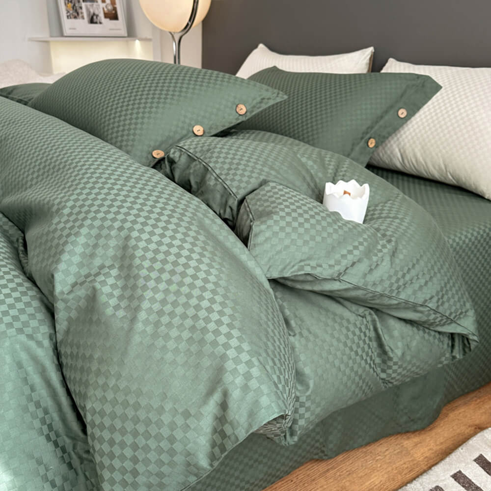 Luxurious Chequerboard Smooth Cotton Sateen Bed Sheet Set - Image 2