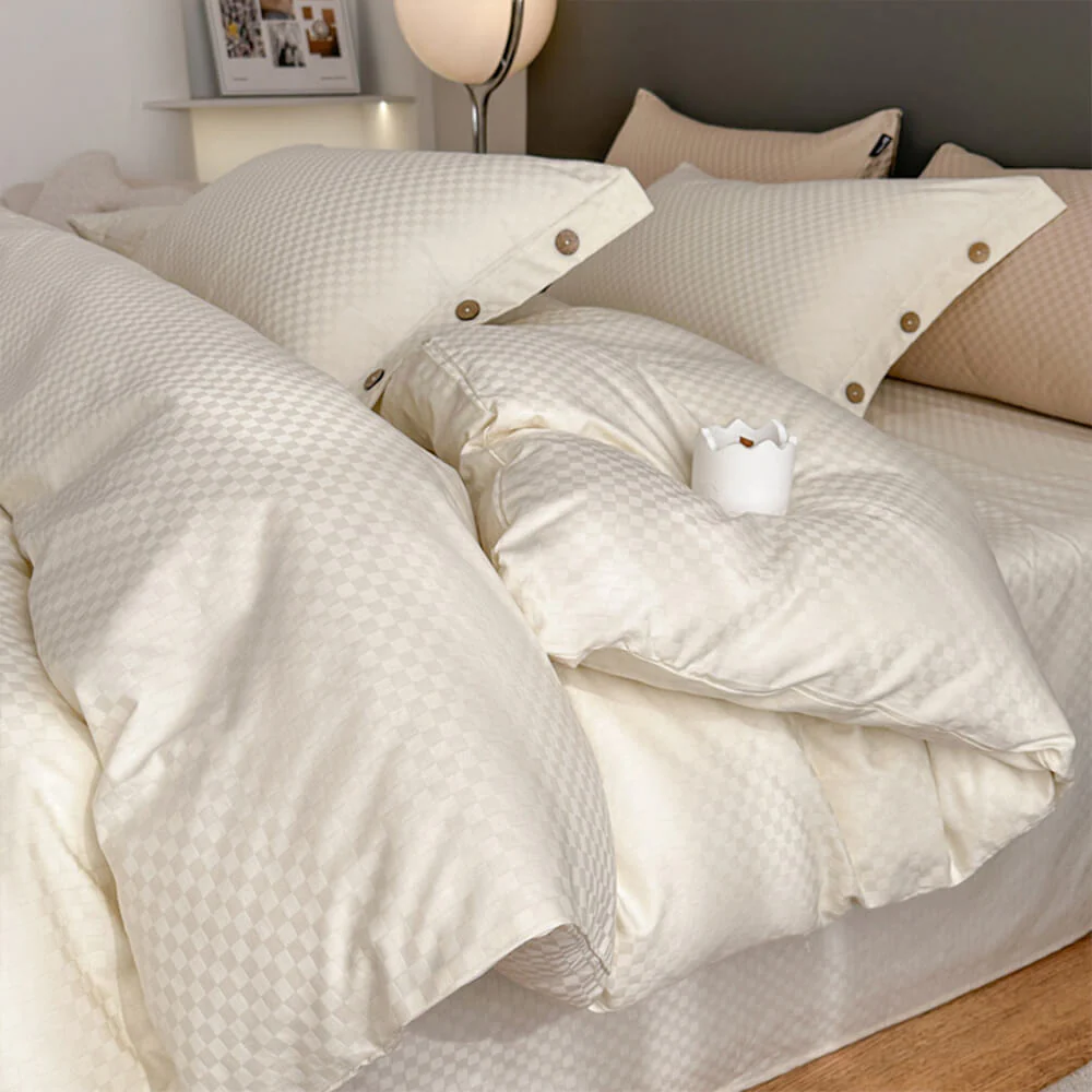 Luxurious Chequerboard Smooth Cotton Sateen Bed Sheet Set - Image 6