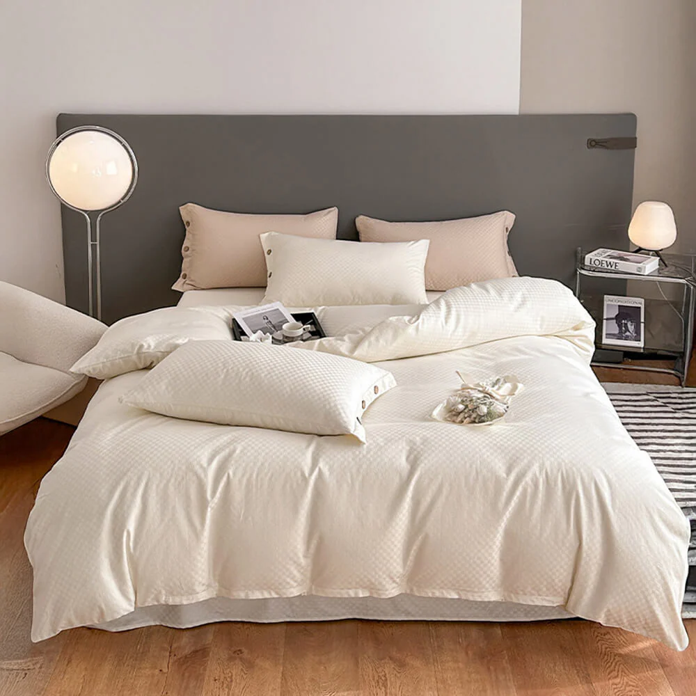 Luxurious Chequerboard Smooth Cotton Sateen Bed Sheet Set - Image 7