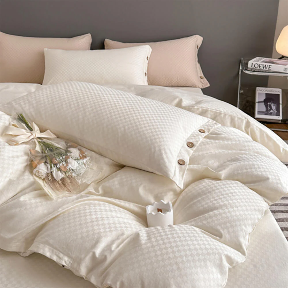 Luxurious Chequerboard Smooth Cotton Sateen Bed Sheet Set - Image 8