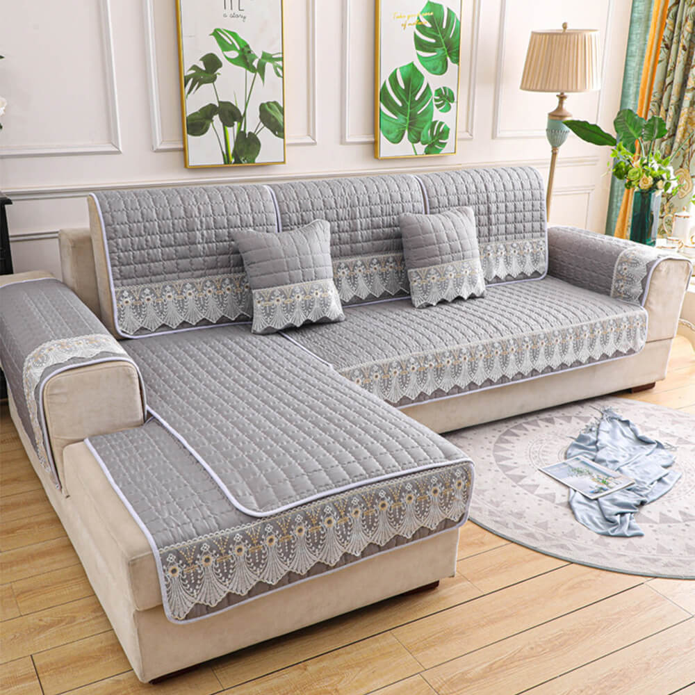 Luxury Quilted Lace Embroidery Non-Slip Couch Cover - Image 12
