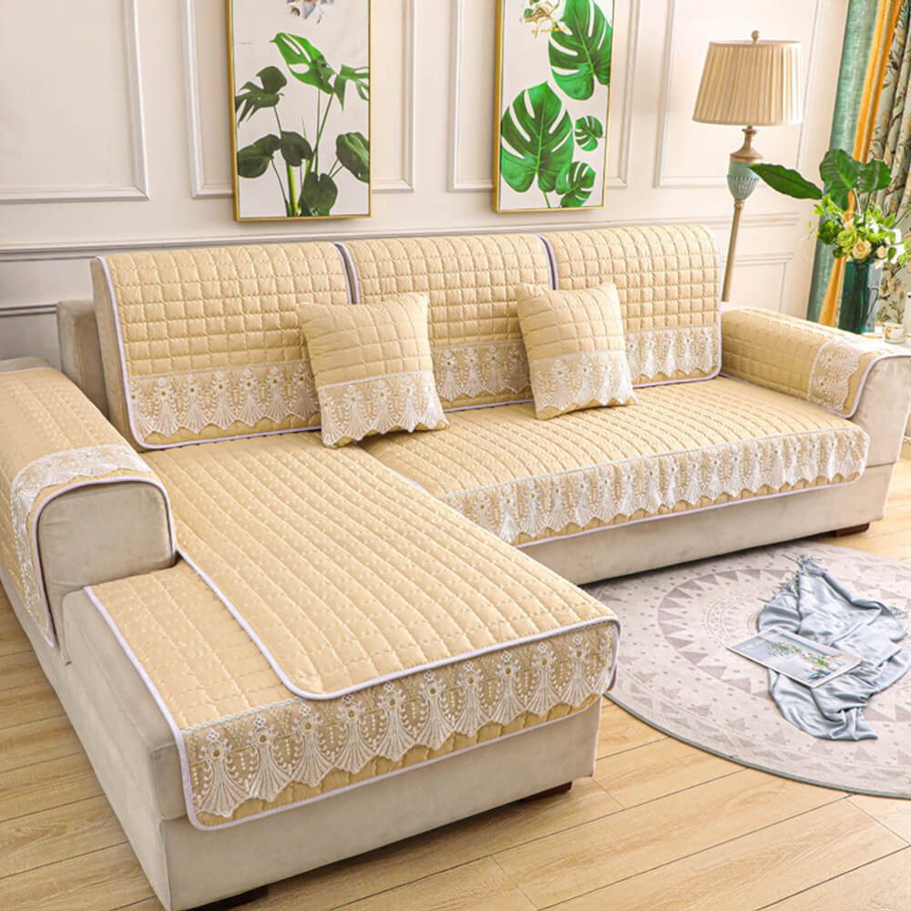 Luxury Quilted Lace Embroidery Non-Slip Couch Cover - Image 13