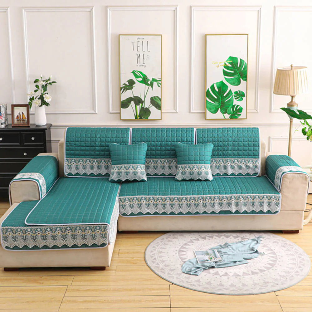 Luxury Quilted Lace Embroidery Non-Slip Couch Cover - Image 14