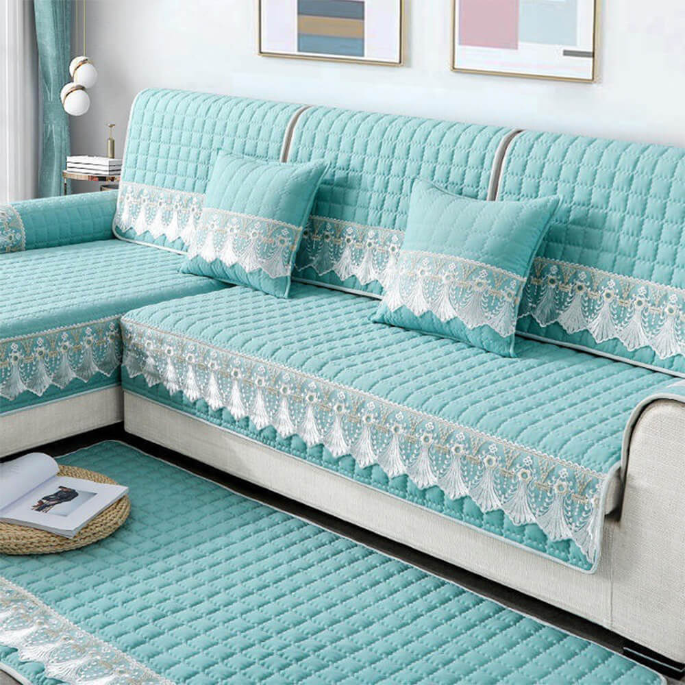 Luxury Quilted Lace Embroidery Non-Slip Couch Cover - Image 4