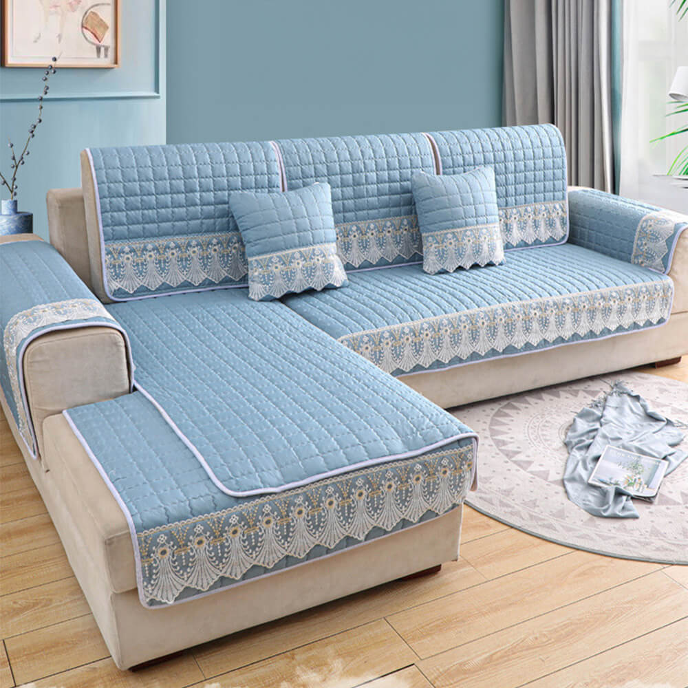 Luxury Quilted Lace Embroidery Non-Slip Couch Cover - Image 5
