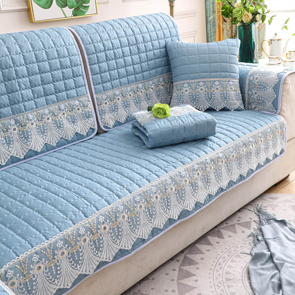 Luxury Quilted Lace Embroidery Non-Slip Couch Cover - Image 6