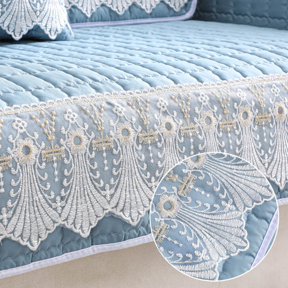 Luxury Quilted Lace Embroidery Non-Slip Couch Cover - Image 7