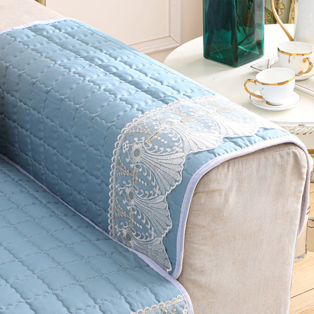 Luxury Quilted Lace Embroidery Non-Slip Couch Cover - Image 8