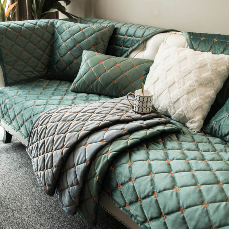 Luxury Quilted Velvet Non-Slip Couch Cover - Image 2