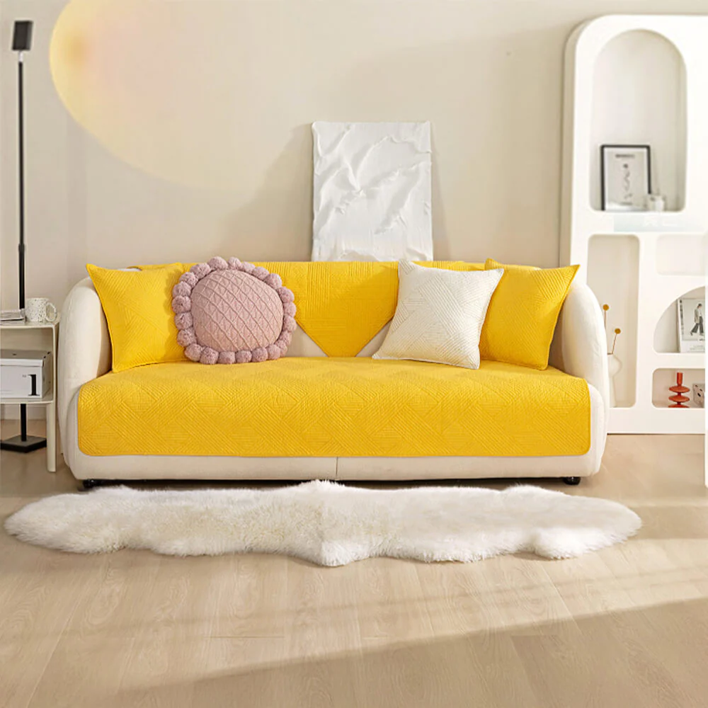Minimalist All-Season Solid Cotton Geometric Quilted Anti-Slip Couch Cover - Image 18