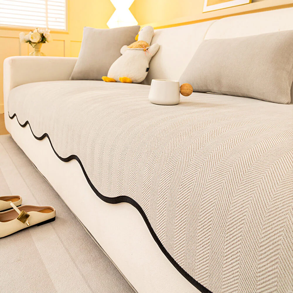 Minimalist Herringbone Chenille Non-Slip Wavy Edge Couch Cover - Image 10