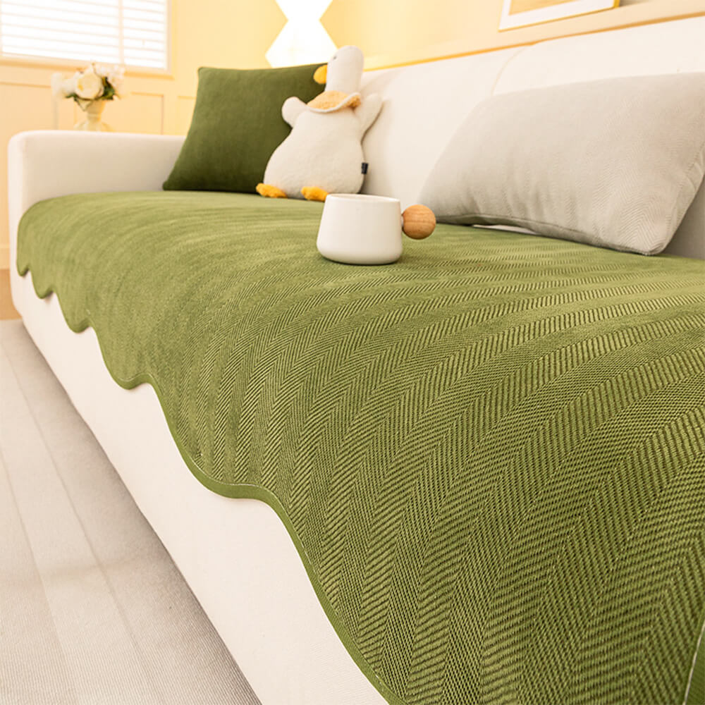 Minimalist Herringbone Chenille Non-Slip Wavy Edge Couch Cover - Image 11