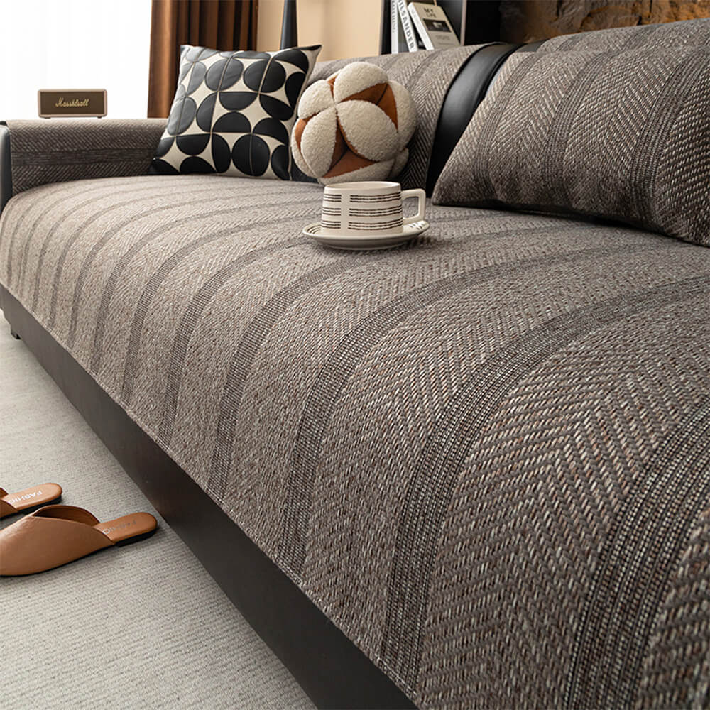 Minimalist Herringbone Weave Breathable Faux Linen All-Season Couch Cover - Image 11