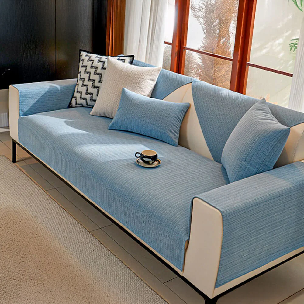 Minimalist Water-resistant Wheat Stripe Design Chenille Couch Cover - Image 10