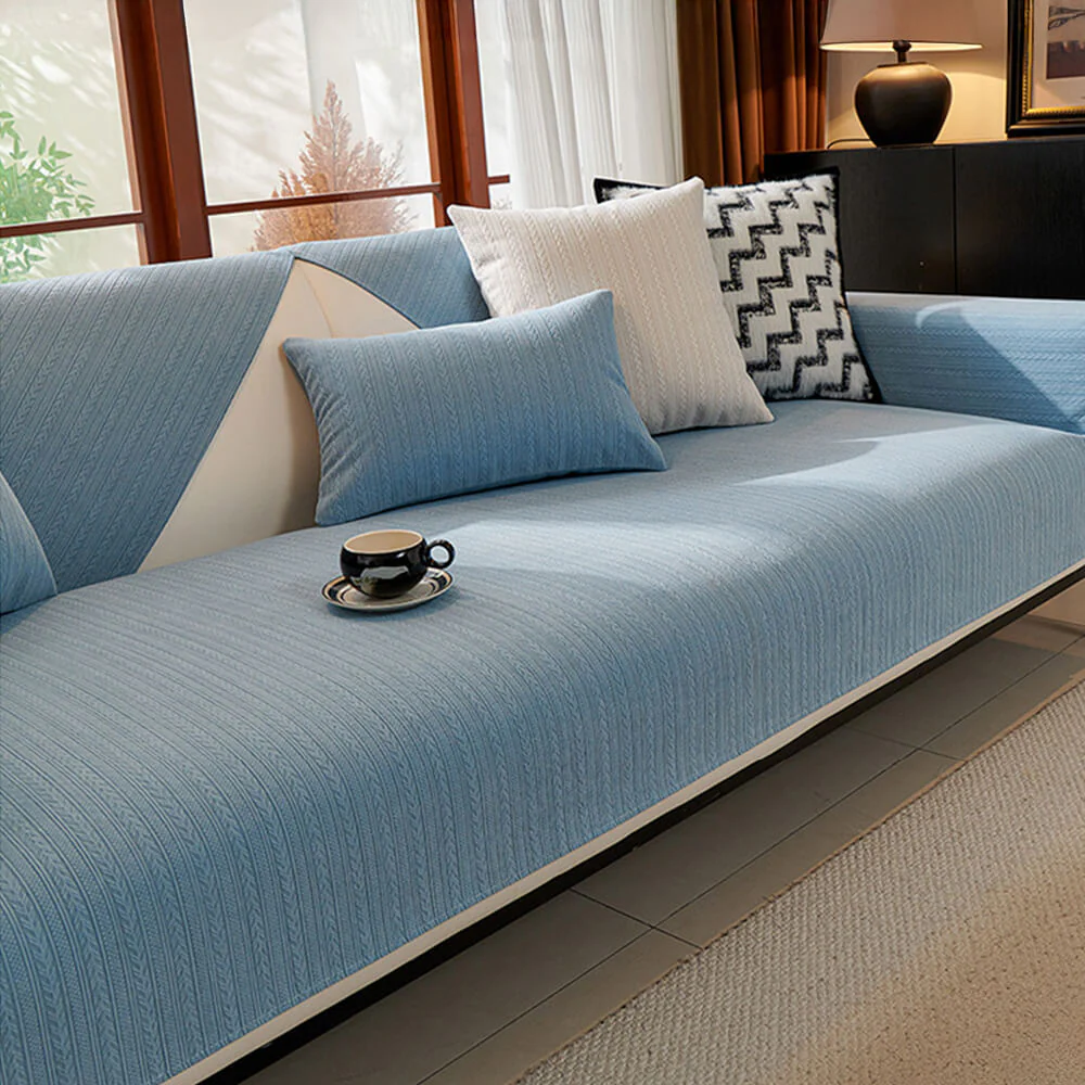 Minimalist Water-resistant Wheat Stripe Design Chenille Couch Cover - Image 11