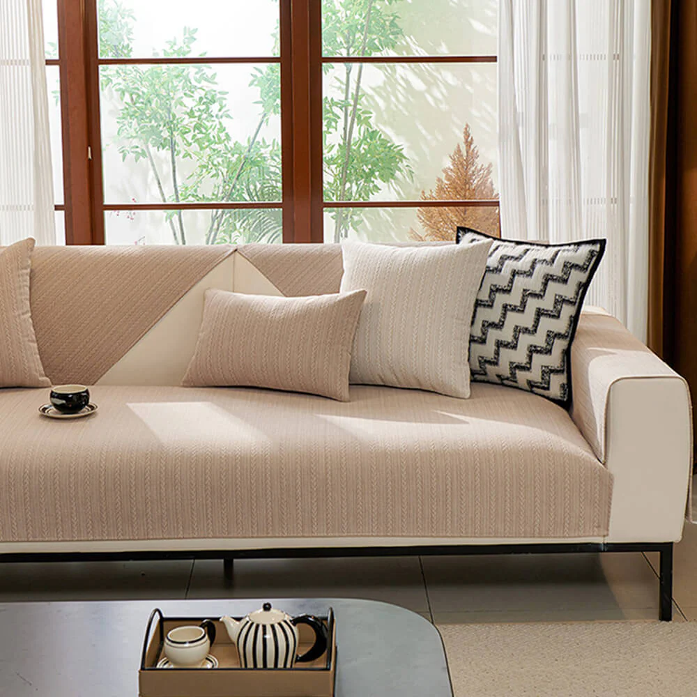 Minimalist Water-resistant Wheat Stripe Design Chenille Couch Cover - Image 4