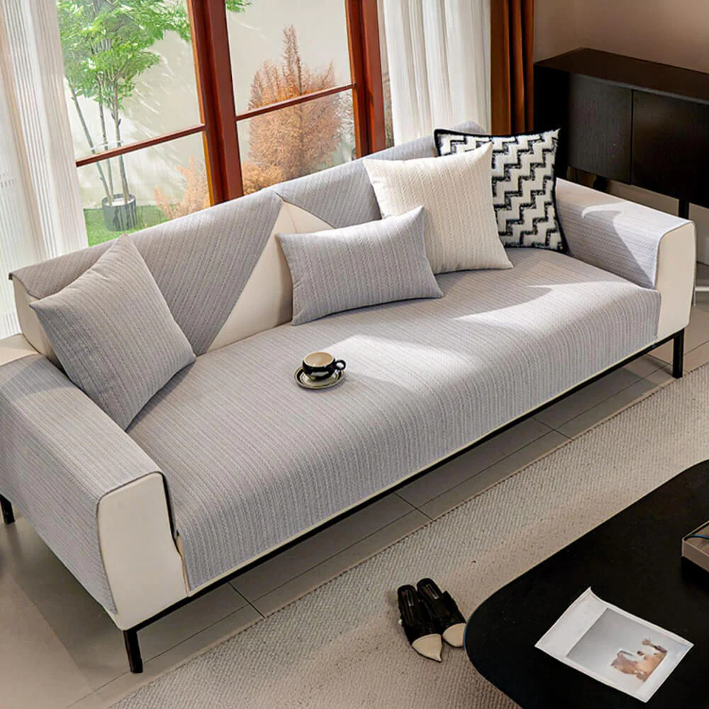 Minimalist Water-resistant Wheat Stripe Design Chenille Couch Cover - Image 8