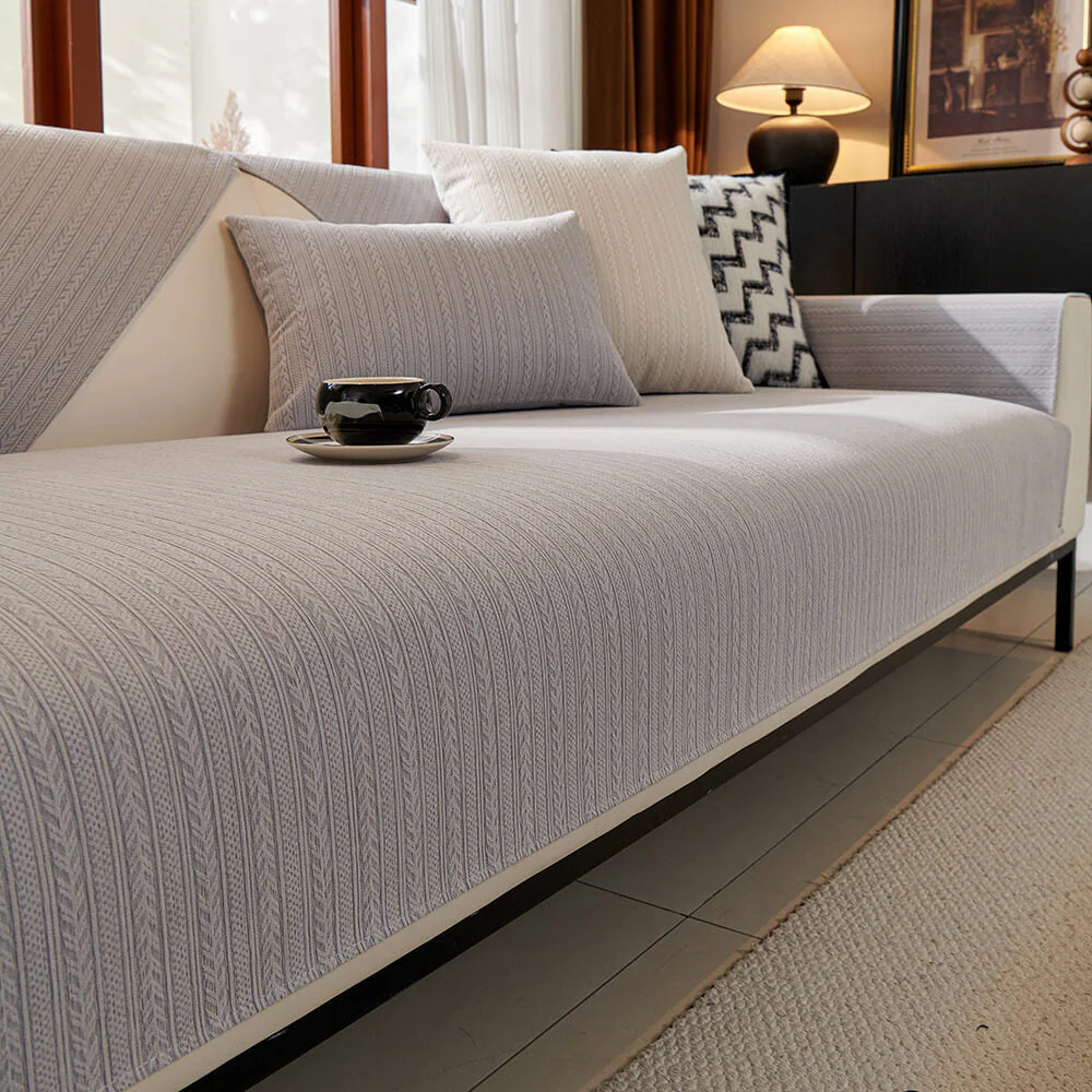 Minimalist Water-resistant Wheat Stripe Design Chenille Couch Cover - Image 9