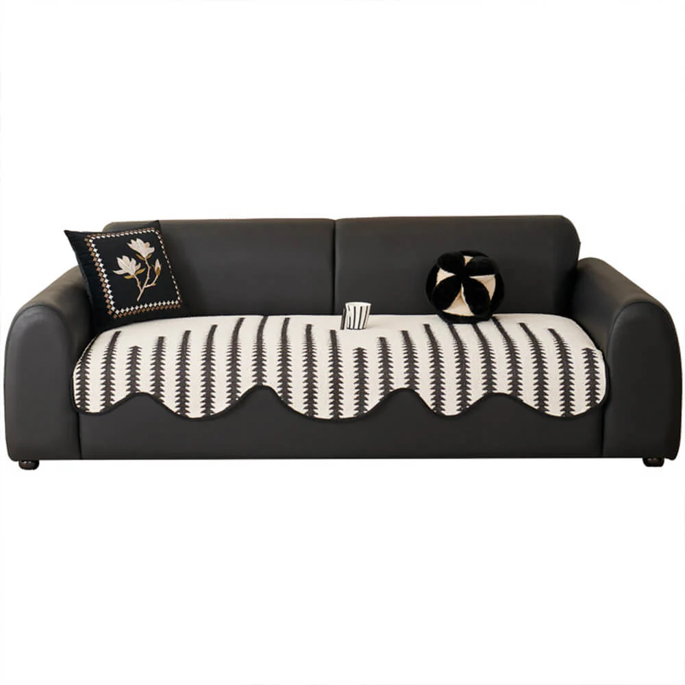 Modern Chevron Stripes Chenille Couch Cover with Wavy Edges - Image 12
