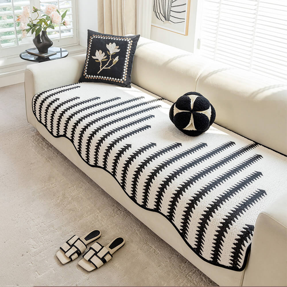 Modern Chevron Stripes Chenille Couch Cover with Wavy Edges - Image 13
