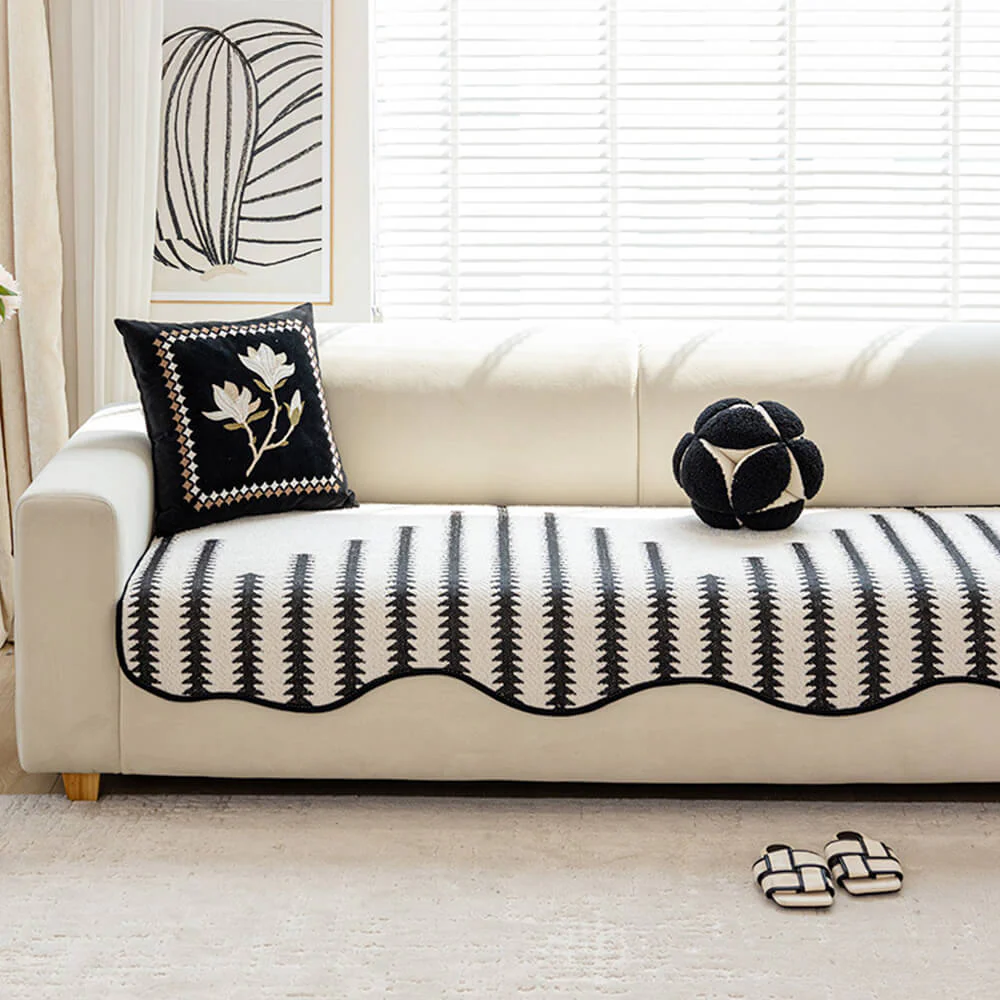 Modern Chevron Stripes Chenille Couch Cover with Wavy Edges - Image 14