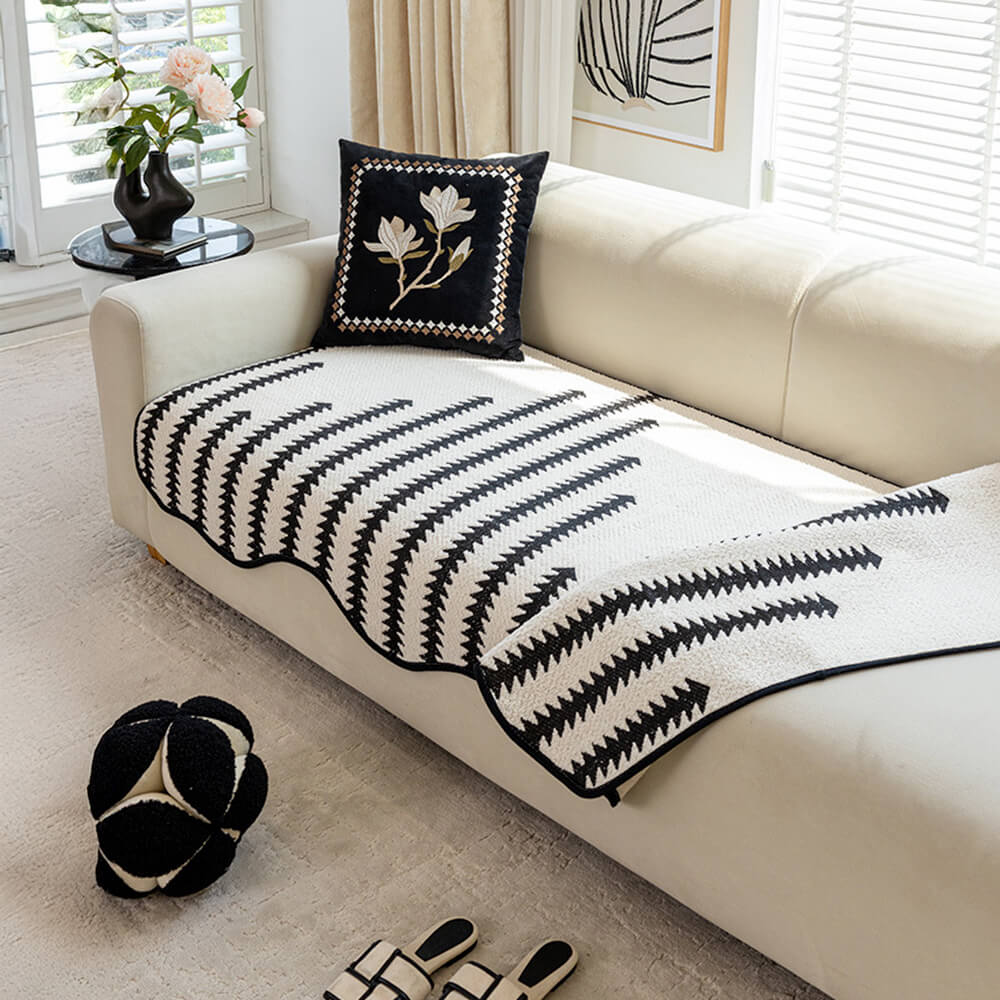 Modern Chevron Stripes Chenille Couch Cover with Wavy Edges - Image 5