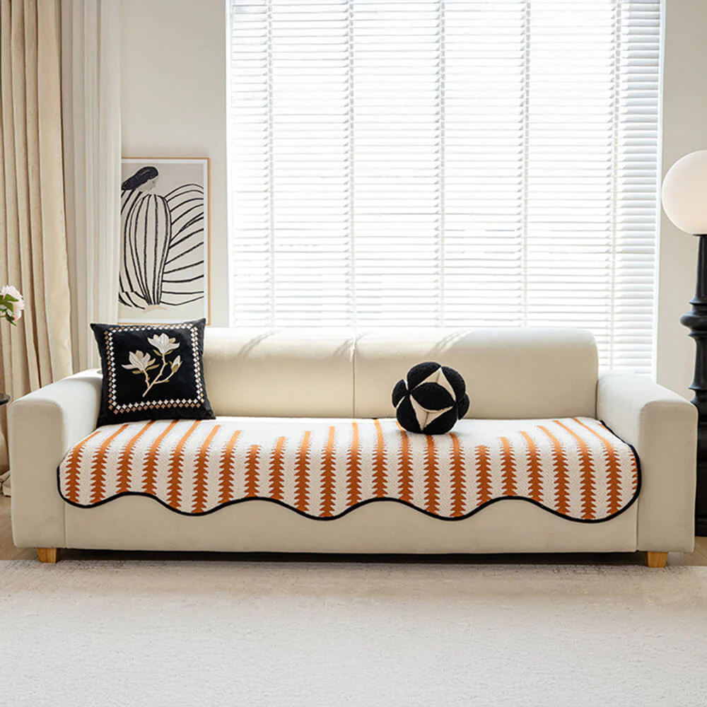 Modern Chevron Stripes Chenille Couch Cover with Wavy Edges - Image 9
