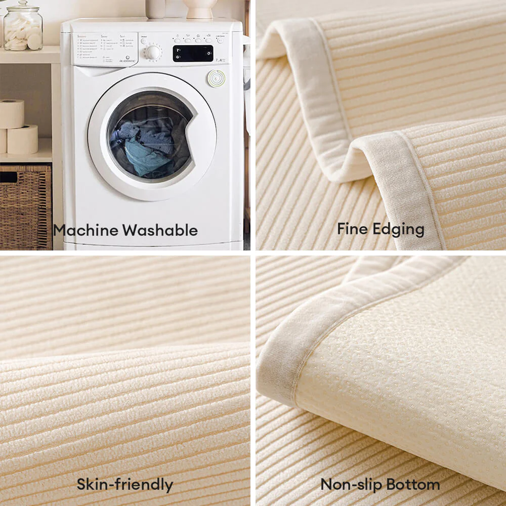 Modern Cream Vertical Stripes Fleece Couch Cover for All Seasons - Image 4