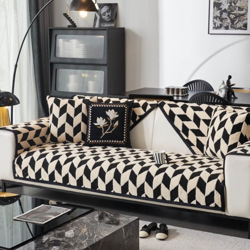 Modern Diamond Plush Sofa Decoration Non-Slip Couch Cover - Image 2