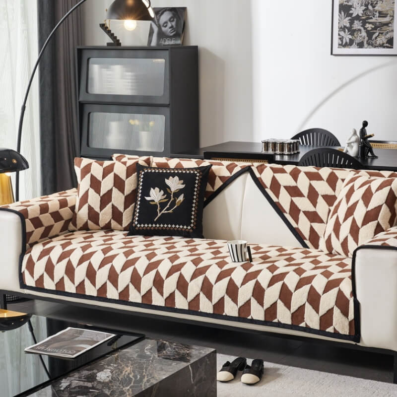 Modern Diamond Plush Sofa Decoration Non-Slip Couch Cover - Image 4