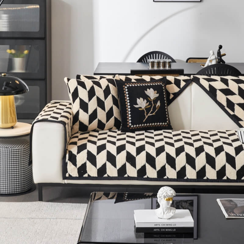 Modern Diamond Plush Sofa Decoration Non-Slip Couch Cover - Image 5
