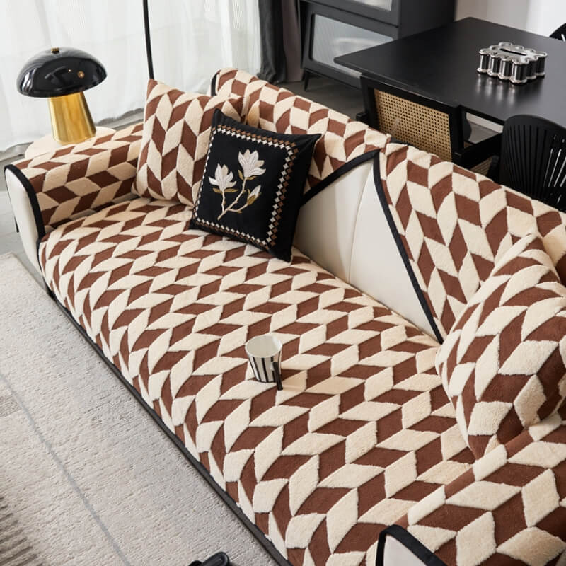 Modern Diamond Plush Sofa Decoration Non-Slip Couch Cover - Image 9
