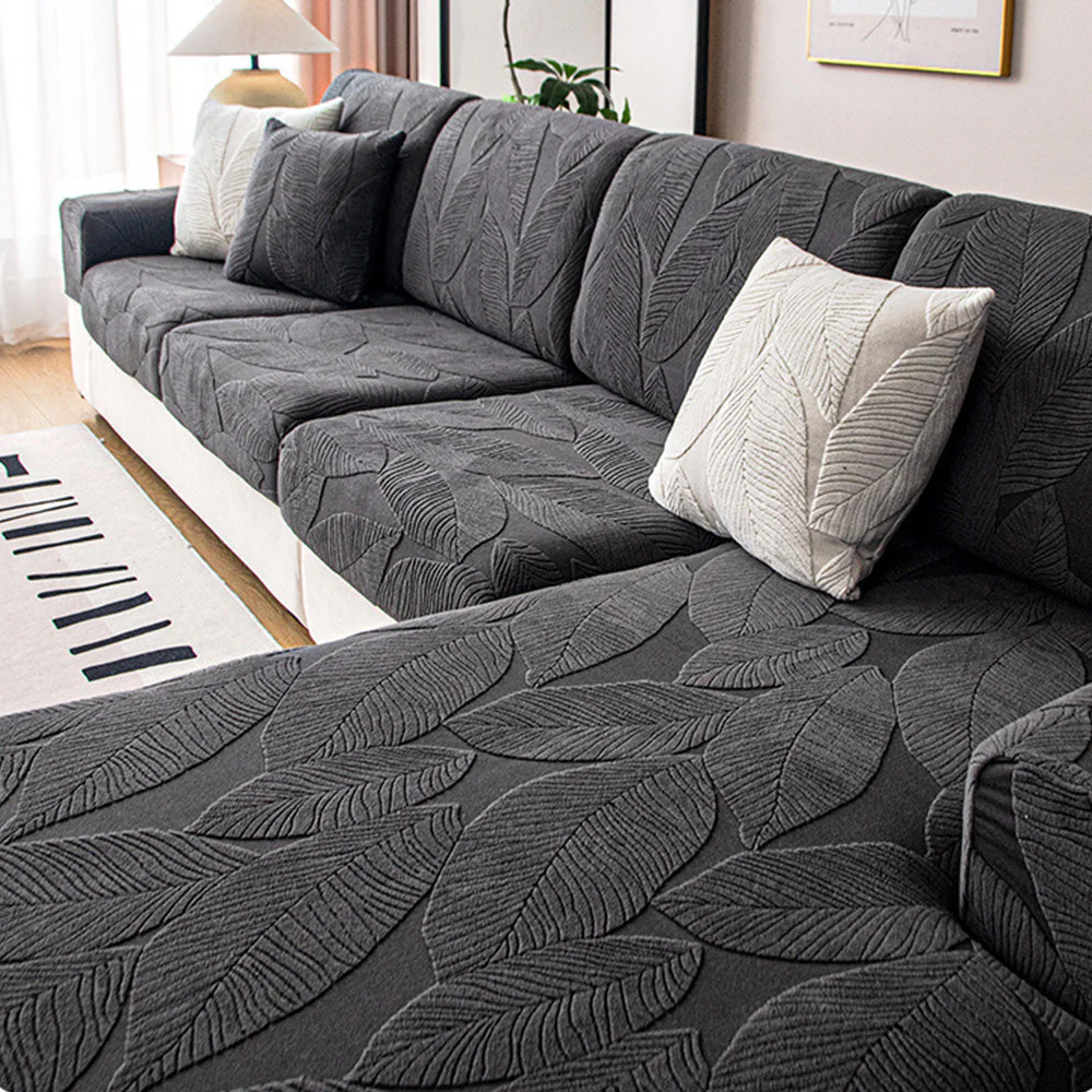 Modern Leaf Jacquard Water-Repellent Anti-Scratch Stretch Full Wrap Couch Cover - Image 10