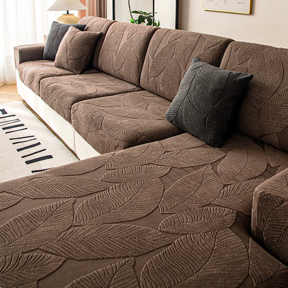 Modern Leaf Jacquard Water-Repellent Anti-Scratch Stretch Full Wrap Couch Cover - Image 11