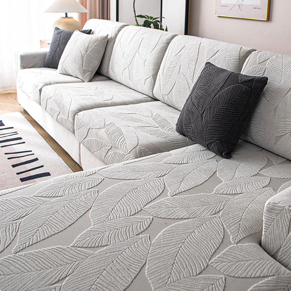 Modern Leaf Jacquard Water-Repellent Anti-Scratch Stretch Full Wrap Couch Cover - Image 12