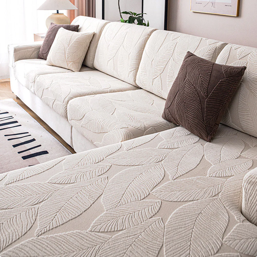 Modern Leaf Jacquard Water-Repellent Anti-Scratch Stretch Full Wrap Couch Cover - Image 13