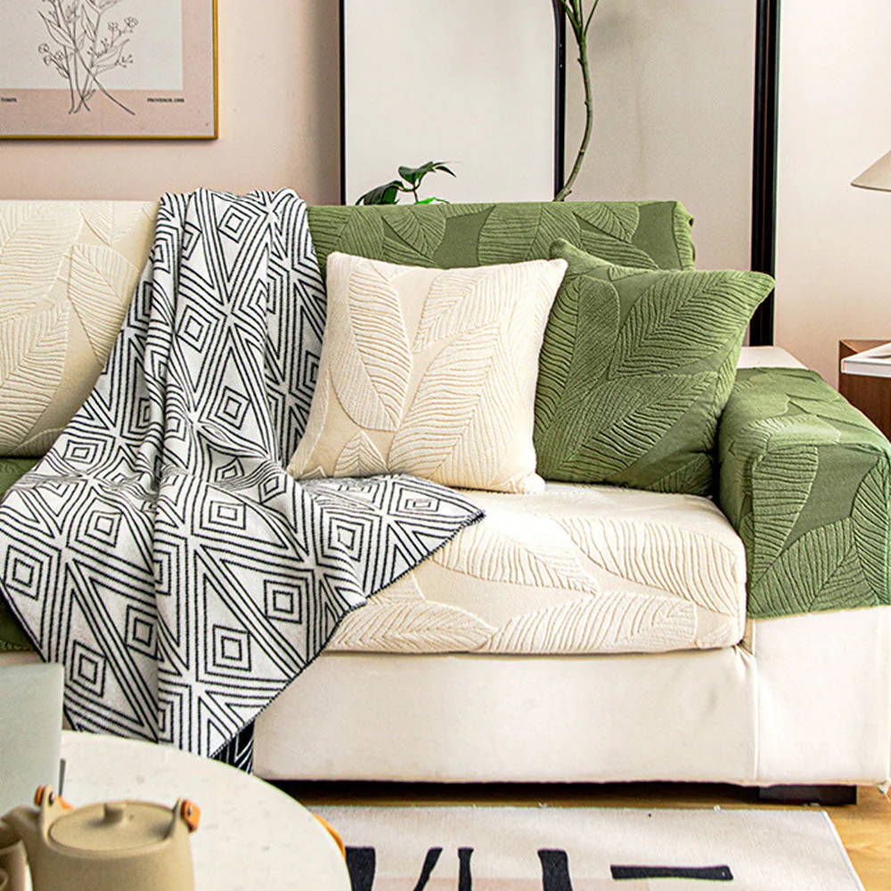 Modern Leaf Jacquard Water-Repellent Anti-Scratch Stretch Full Wrap Couch Cover - Image 4