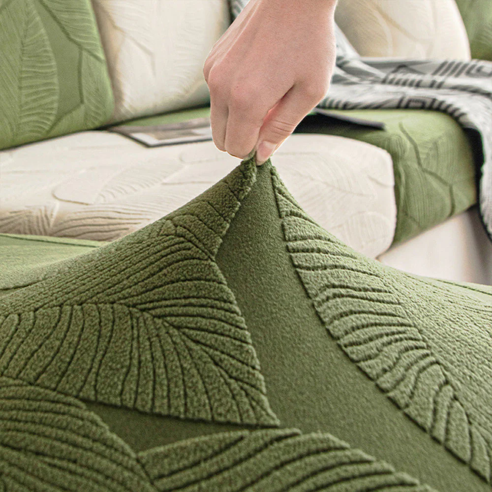 Modern Leaf Jacquard Water-Repellent Anti-Scratch Stretch Full Wrap Couch Cover - Image 5