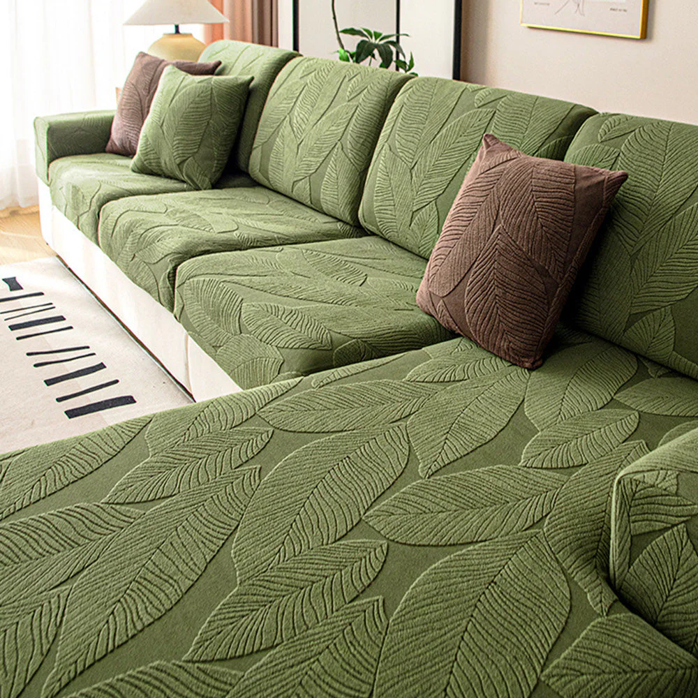 Modern Leaf Jacquard Water-Repellent Anti-Scratch Stretch Full Wrap Couch Cover - Image 9