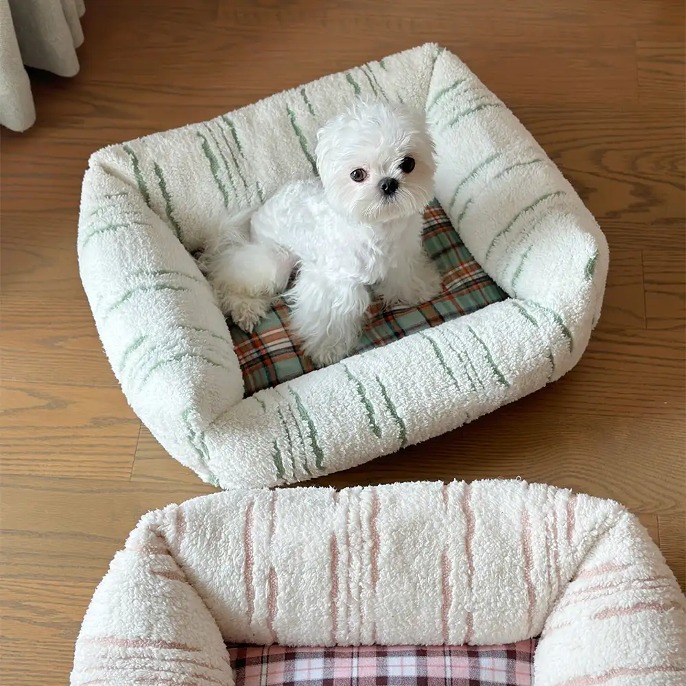 Modern Plaid Plush Thickened Square Calming Dog Bed - Image 11