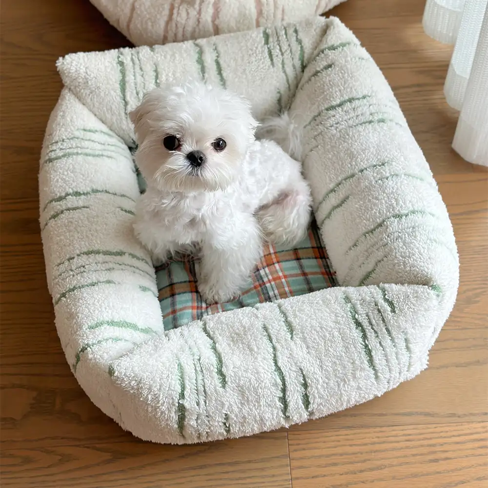 Modern Plaid Plush Thickened Square Calming Dog Bed - Image 17