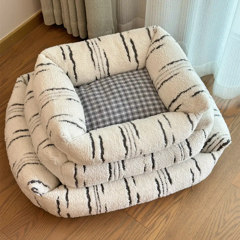 Modern Plaid Plush Thickened Square Calming Dog Bed - Image 18