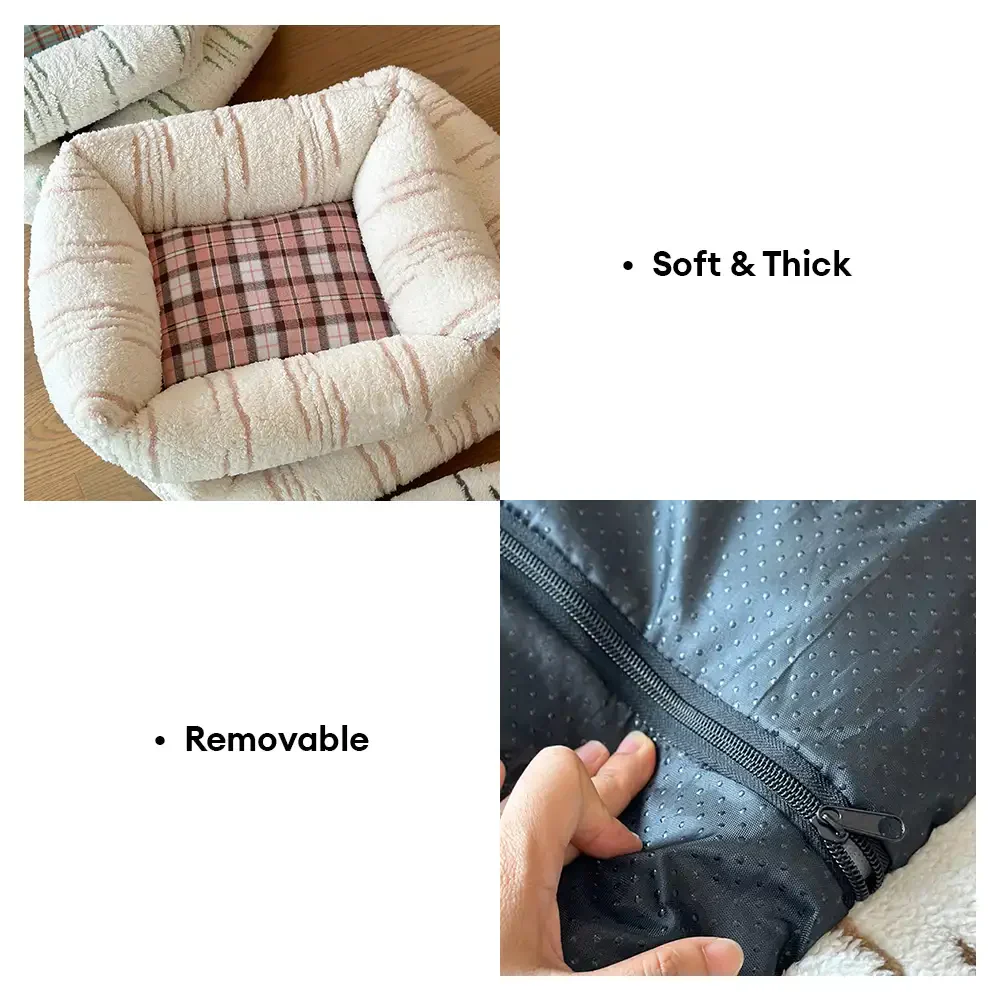 Modern Plaid Plush Thickened Square Calming Dog Bed - Image 5