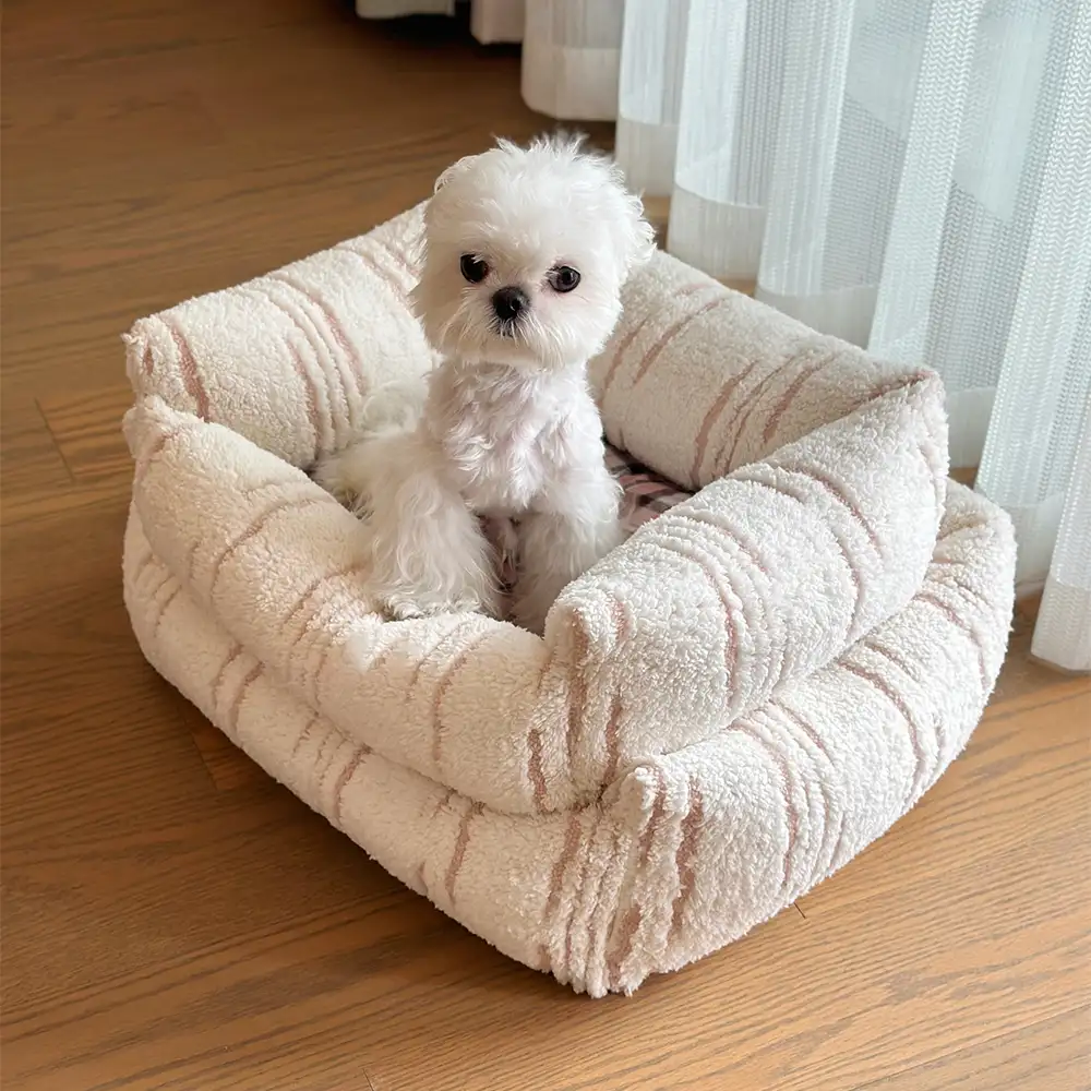 Modern Plaid Plush Thickened Square Calming Dog Bed - Image 8