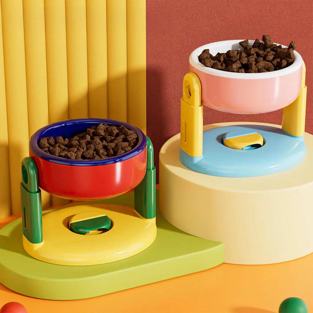 Neck Protection Adjustable Raised Pet Bowl with Anti-Slip Suction Base