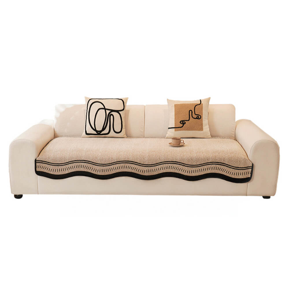 Non-Slip Herringbone Chenille Couch Cover with Wavy Edges - Image 11
