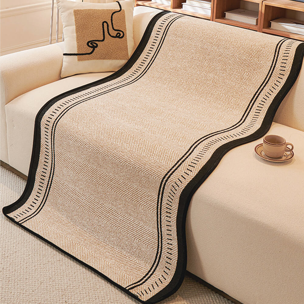 Non-Slip Herringbone Chenille Couch Cover with Wavy Edges - Image 3
