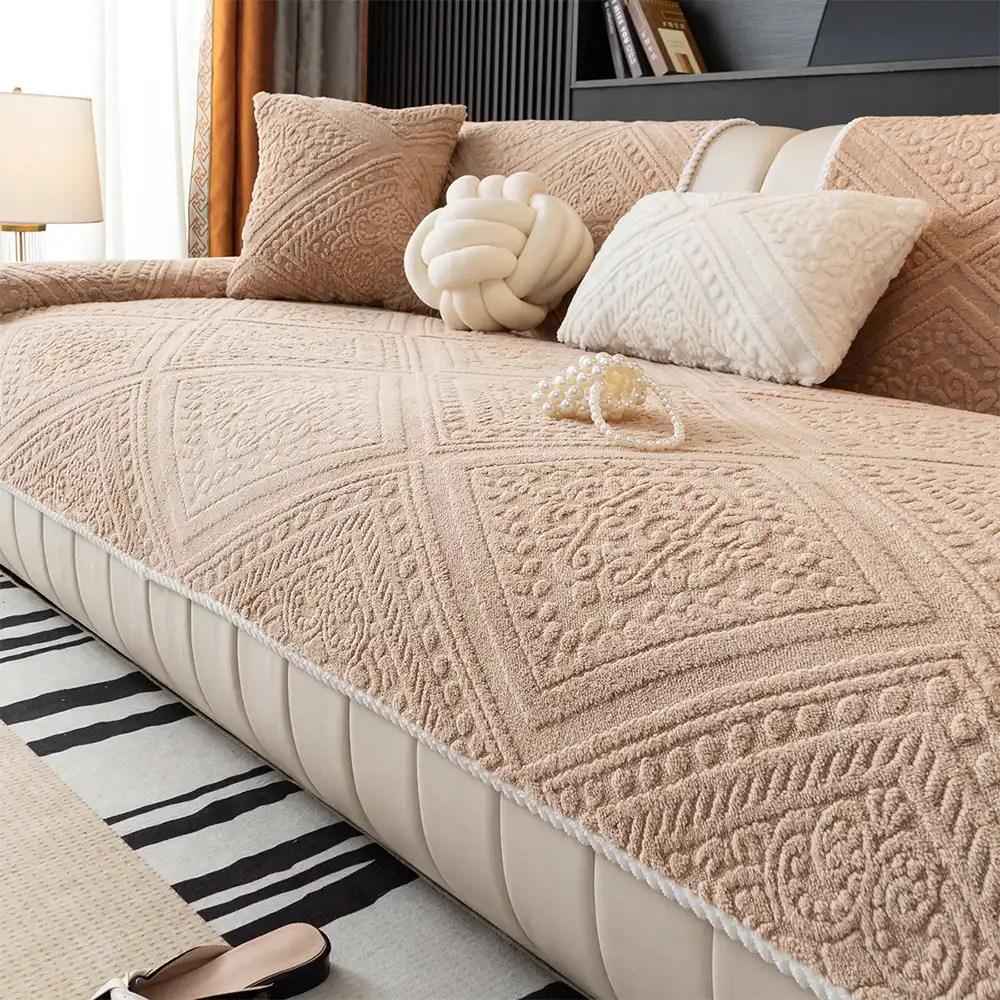 All Season Nordic Style Carved Plush Decorative Non-Slip Couch Cover - Image 10